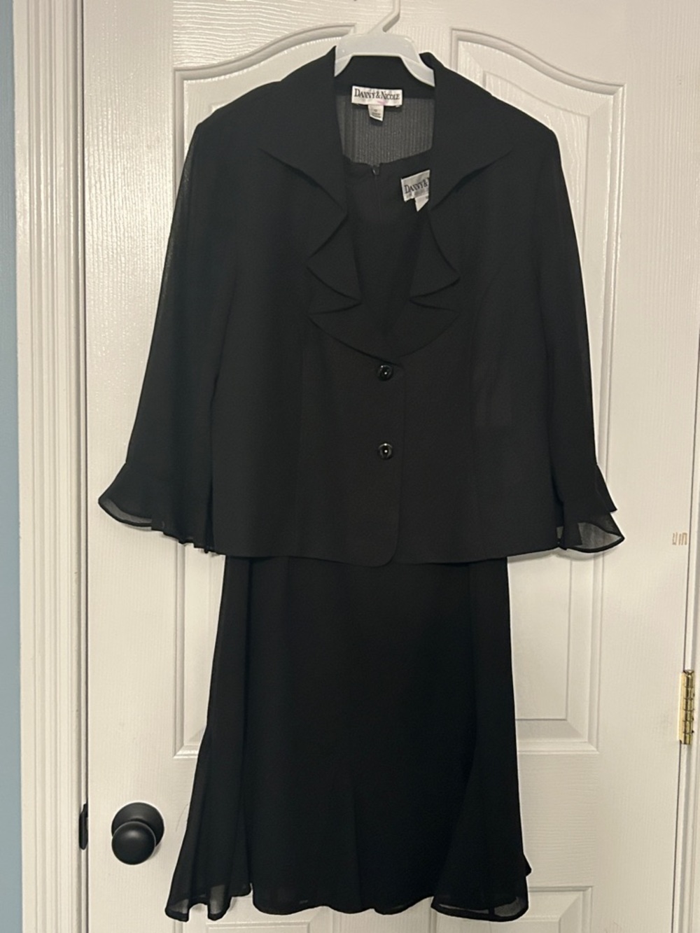 Danny & Nicole Black Dress & Jacket Set with Sheer Sleeves Size 12, NWT